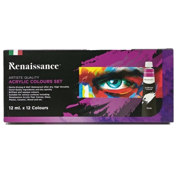 Bộ Màu Vẽ Renaissance Acrylic 12ml (12 Màu) - Thái Lan