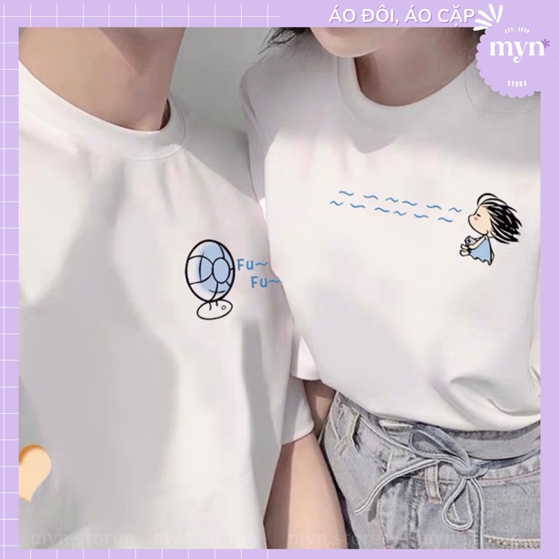 Áo Thun Cặp Đôi Họa Tiết Dễ Thương Nam Nữ Unisex Form Rộng, Vải Cao Cấp Cotton, Áo Đôi - Đồ Đôi Cổ Tròn Basic