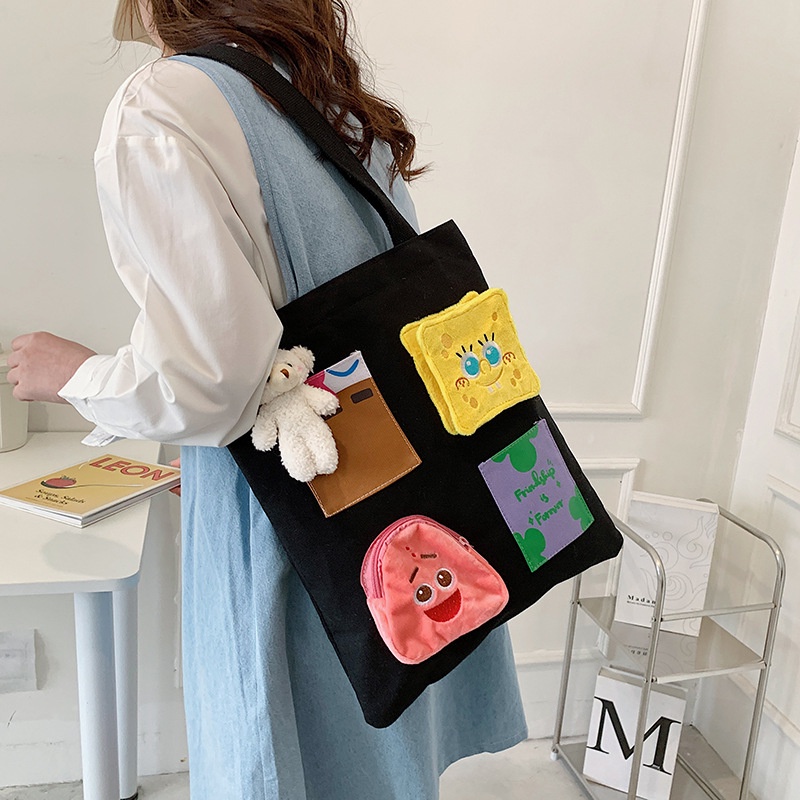 Túi Vải Canvas Đeo Vai Họa Tiết Hoạt Hình Thời Trang Mùa Hè Dành Cho Nữ