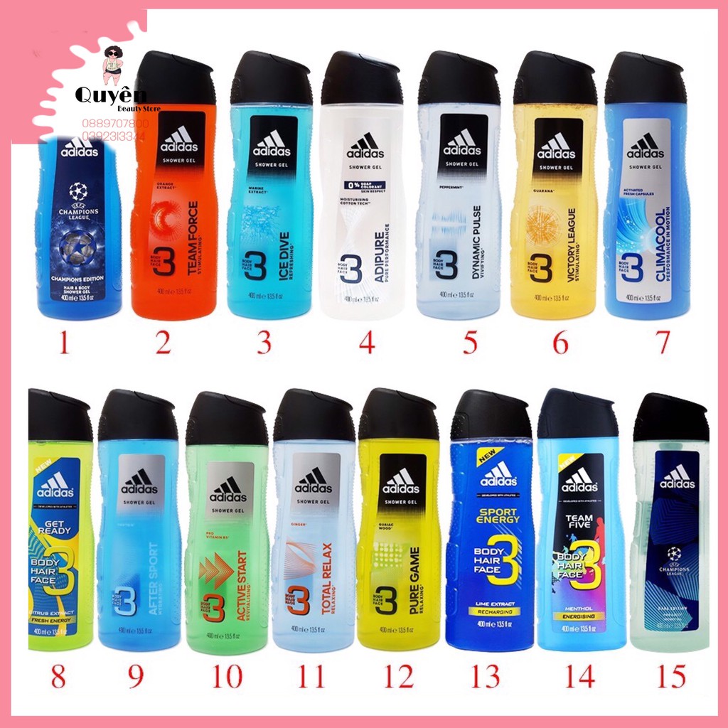 ADIDAS DẦU GỘI SỮA TẮM SỮA RỬA MẶT 3 IN 1 400ML