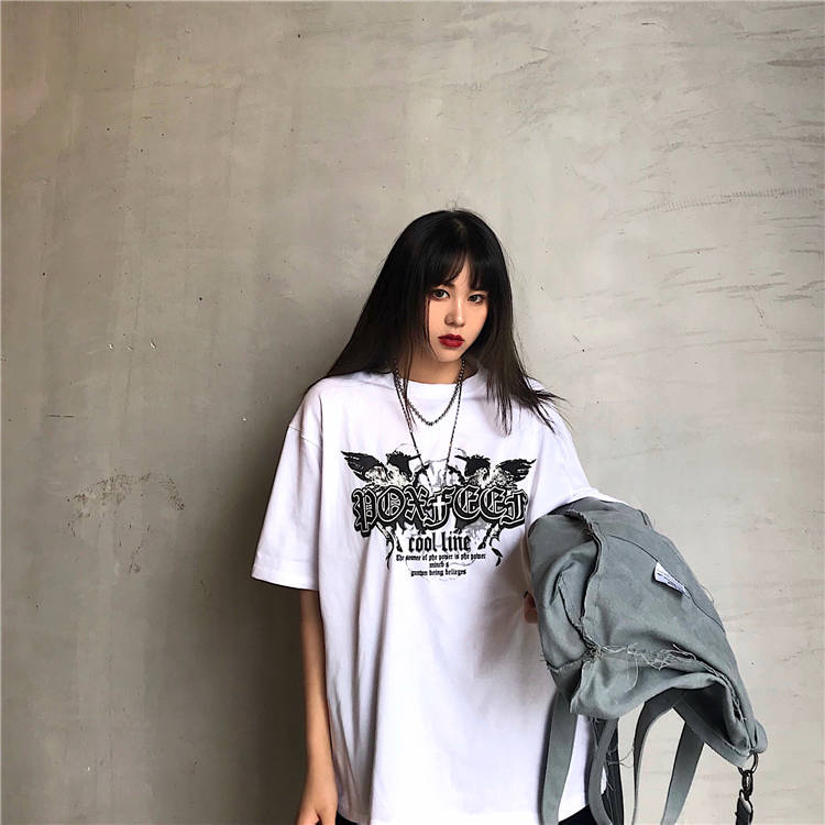 NRVP Áo thun ngắn tay dáng rộng in hoạt hình kiểu Hàn Quốc thời trang mùa hè 2021 cho học sinh