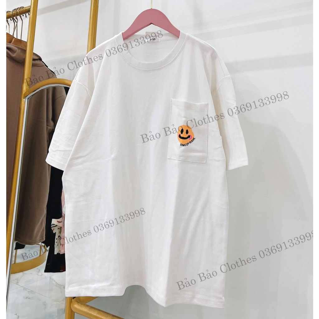 Áo Thun Nam Nữ Hàn Quốc Mặt Cười Túi Ngực Vải Dày Mịn Thoáng Mát Thiết Kế Thời Trang Kiểu Dáng Năng Động Trẻ Trung