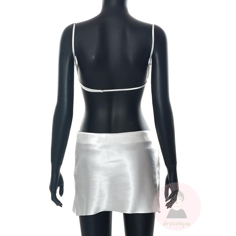 Bộ Áo Hai Dây Hở Lưng + Chân Váy Ngắn Ôm Dáng Màu Sắc Trơn Cho Nữ