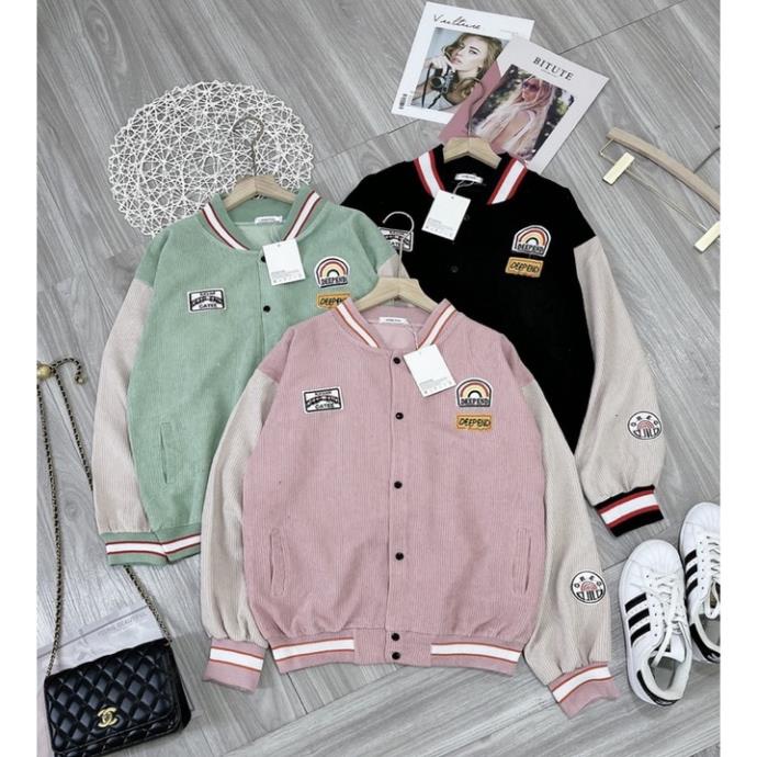 SALE Áo khoác nam nữ, áo bomber nhung tăm , thêu nổi logo form thụng phong cách hàn quốc cực đẹp