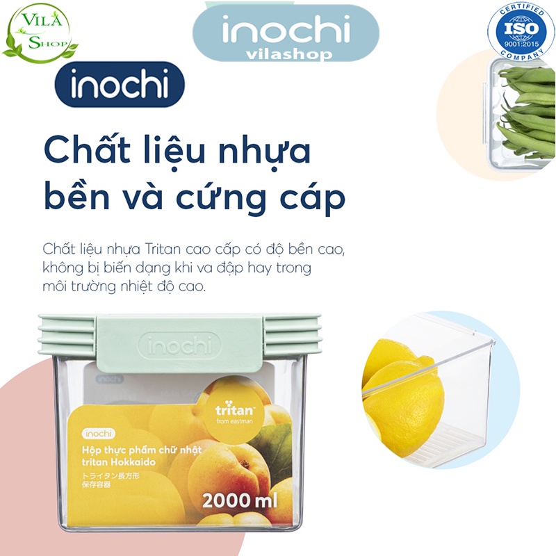 Hộp Thực Phẩm Tritan Chữ Nhật, Hộp Tritan 1000ml Cao Cấp Inochi Không Mùi, Vòng Silicon Kín Khít Với Nắp Chống Dò Nước