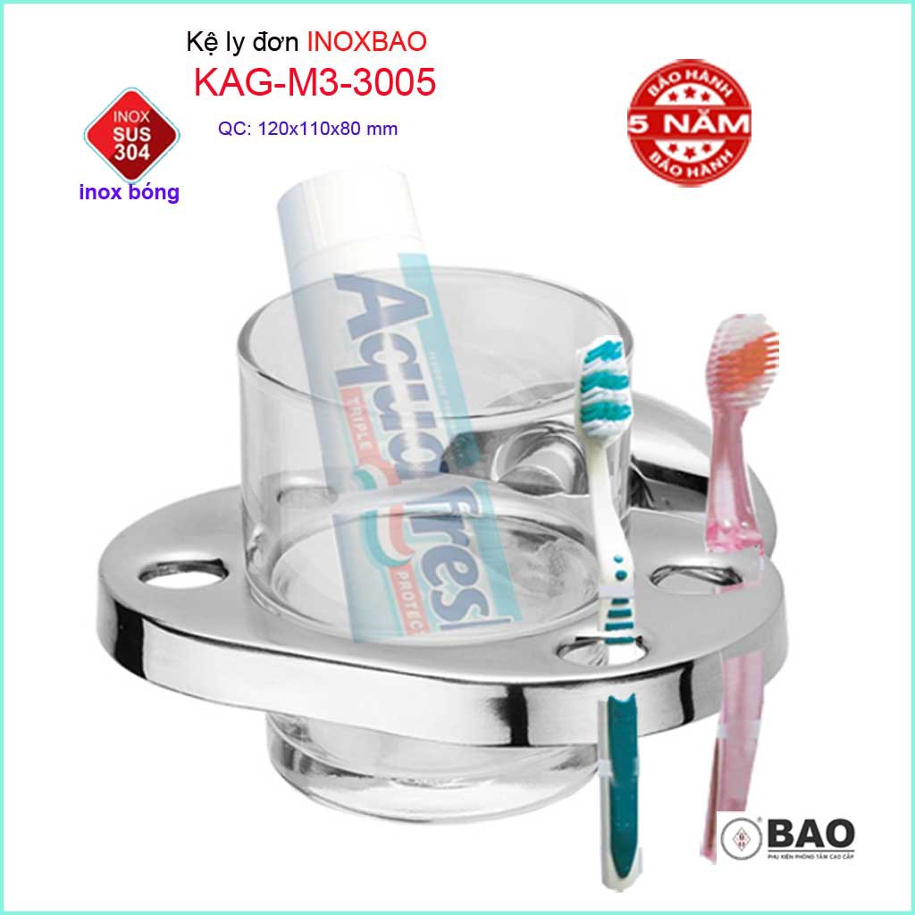 Kệ ly đơn Inox SUS304 KAG-M3-3005, giá ly bàn chải đánh răng SUS304 cao cấp siêu bền thiết kế tuyệt đẹp tiện dụng