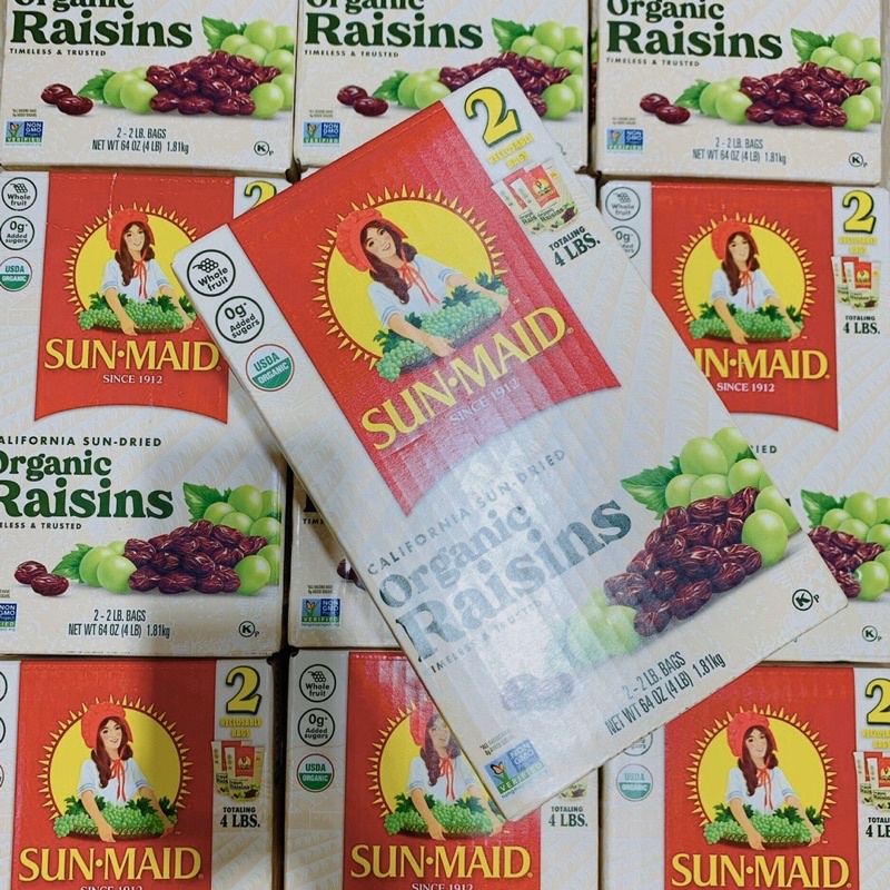 [HÀNG_CHUẨN] Nho khô Sun Maid Organic Raisins của Mỹ 1,81kg hộp 2 gói