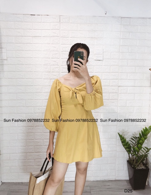 Đầm xinh tay dài cột nơ ngực babydoll dễ thương Sun Fahsion