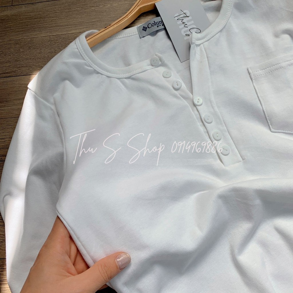 Áo Thun Nữ Dài Tay Cúc Giả Túi Ngực Cổ Tròn Đuôi Tôm Chất Thun Cotton Mềm Co Dãn Tôn Dáng THUS A2H05