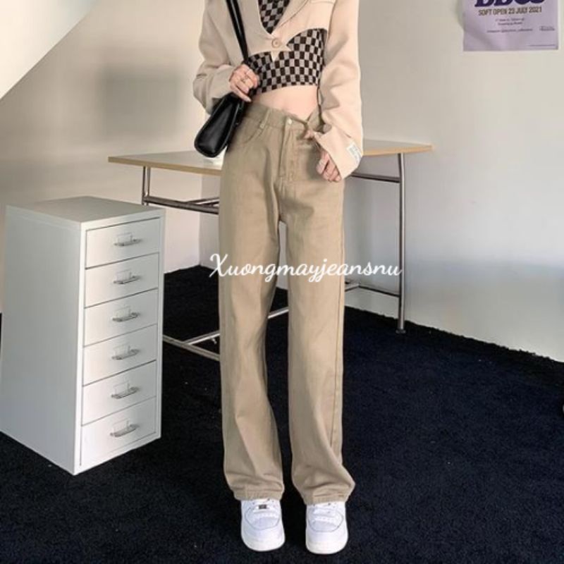 Quần jeans ống suông đen khói xanh cạp cao siêu hack chân siêu tôn dáng MaiStore | BigBuy360 - bigbuy360.vn