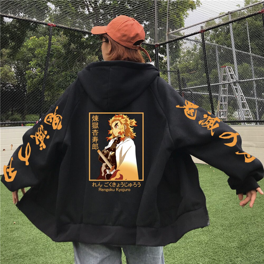Áo Khoác Khóa Kéo In Hình Anime Demon Slayer Kyojuro Rengoku