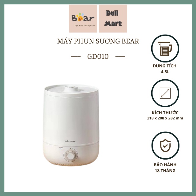 Máy Phun Sương Tạo Ẩm Bear 5L Làm Sạch Không Khí, Khuếch Tán Tinh Dầu Chính Hãng Có Bảo Hành - Bell 