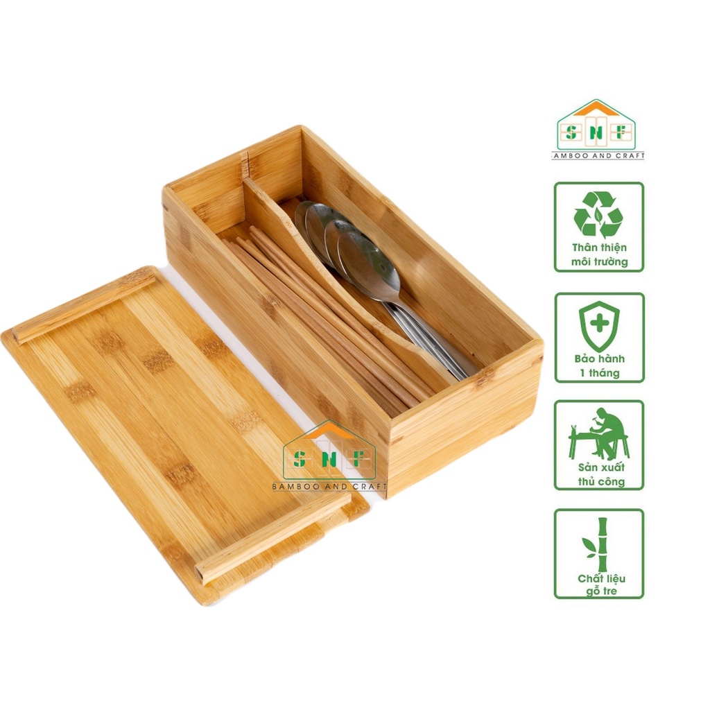 Hộp Đựng Đũa Muỗng Có Nắp Đậy Bằng Gỗ Tre Dành Cho Nhà hàng, Quán Ăn hoặc Gia Đình - SNF Bamboo and Craft