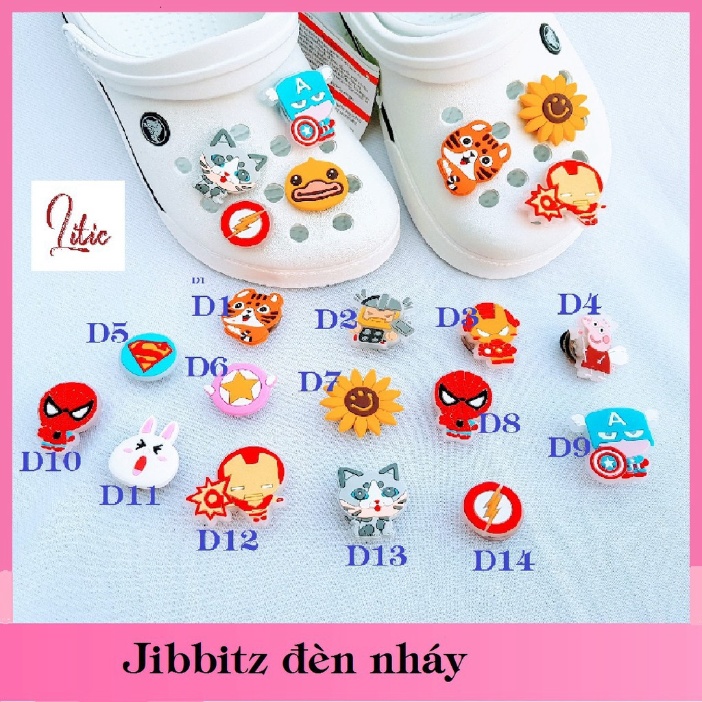 Jibbitz lò xo , 3D gắn dép Crocs - Sticker có đèn LED , loxo đèn đủ loại