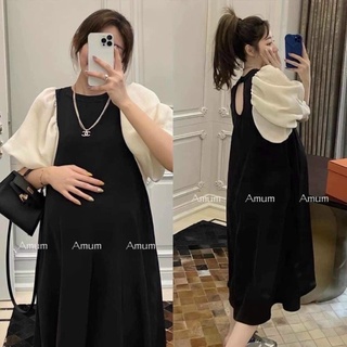 Váy đen tay bồng trắng
