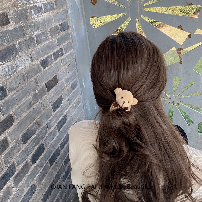 Dây cột tóc Seagloca hình thỏ/ gấu vải lông dễ thương