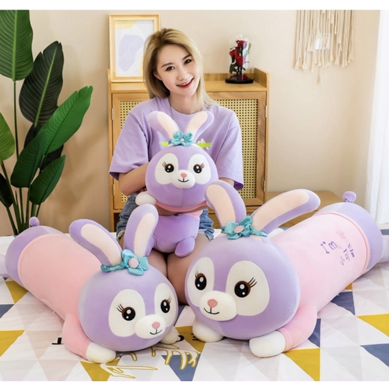 Gấu bông thỏ tím áo hồng dễ thương,gối ôm hình thỏ khổng lồ cao cấp