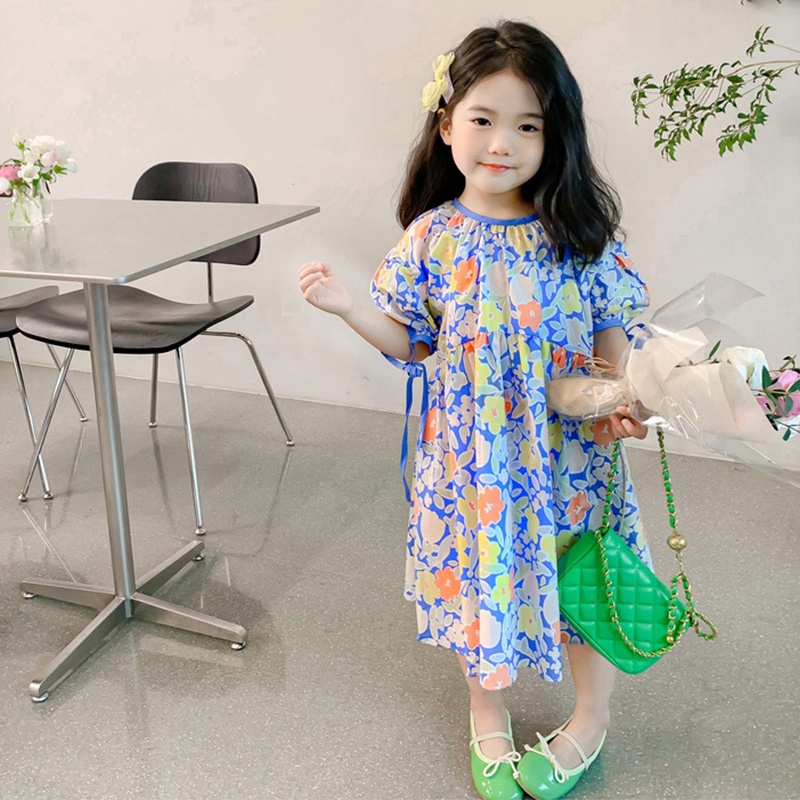 Đầm Công Chúa Tay Phồng In Hoa Ngọt Ngào Thời Trang Mùa Hè Cho Bé Gái