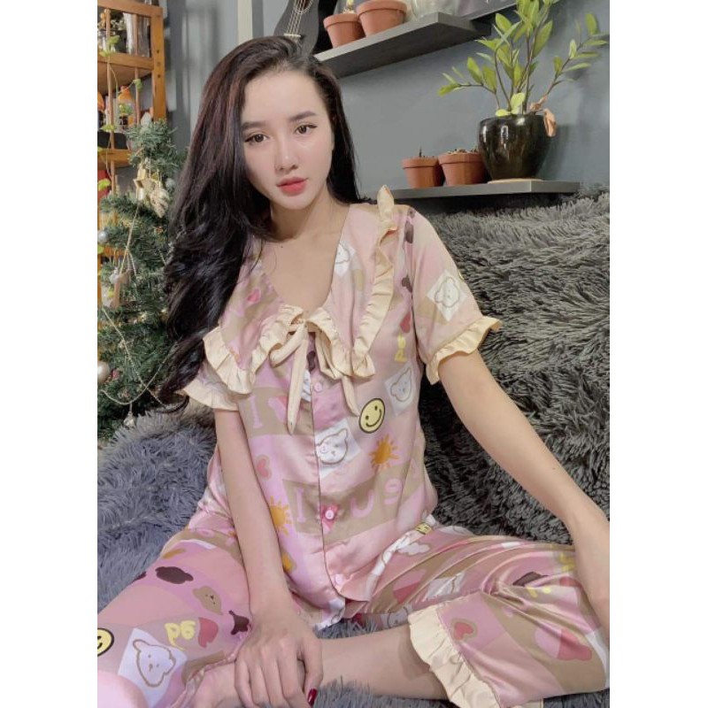 Đồ ngủ pijama 🌸 FREESHIP 🌸 Pijama tiểu thư lụa satin quảng châu, hình chụp thật