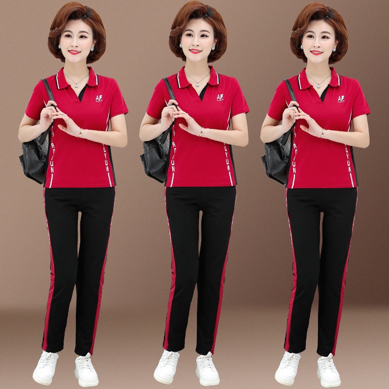 Set Đồ Thể Thao Ngắn Tay Thời Trang Mùa Hè Cho Phụ Nữ Trung Niên