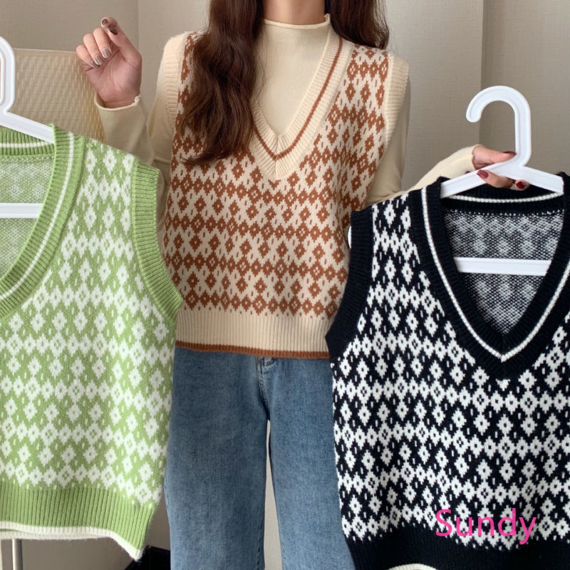 Áo Len Không Tay Cổ Chữ V Dáng Rộng Thời Trang Mùa Thu Theo Phong Cách Hàn Quốc Dành Cho Nữ | BigBuy360 - bigbuy360.vn