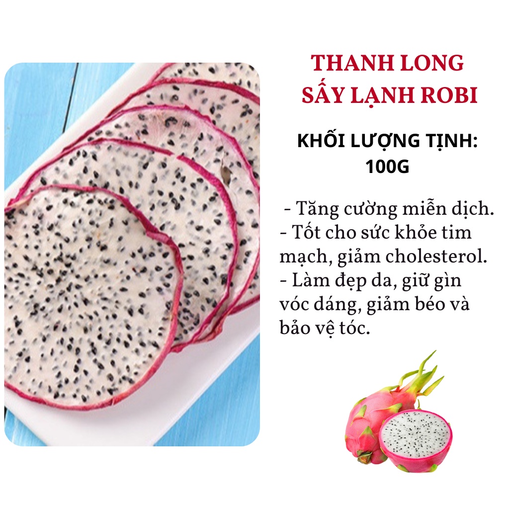 Thanh long thái lát sấy lạnh Robimart gói 100gr - Hàng loại 1 lát đẹp