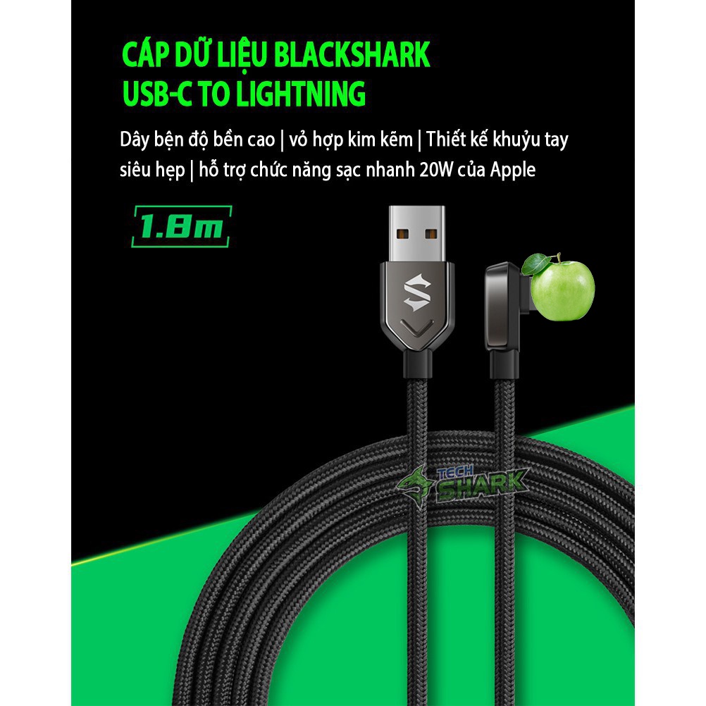 Cáp sạc nhanh truyền dữ liệu vuông góc Black Shark USB-to- chuẩn táo