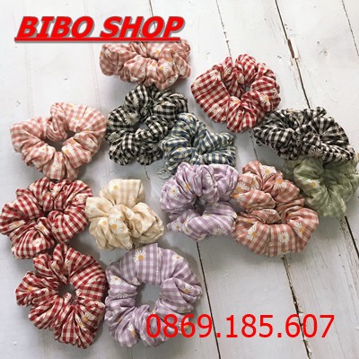 Cột Tóc Scrunchies Vải Caro Hoa Cúc Cho Nữ - Dây Buộc Tóc Nữ Vải Caro Hoa Cúc Thời Trang