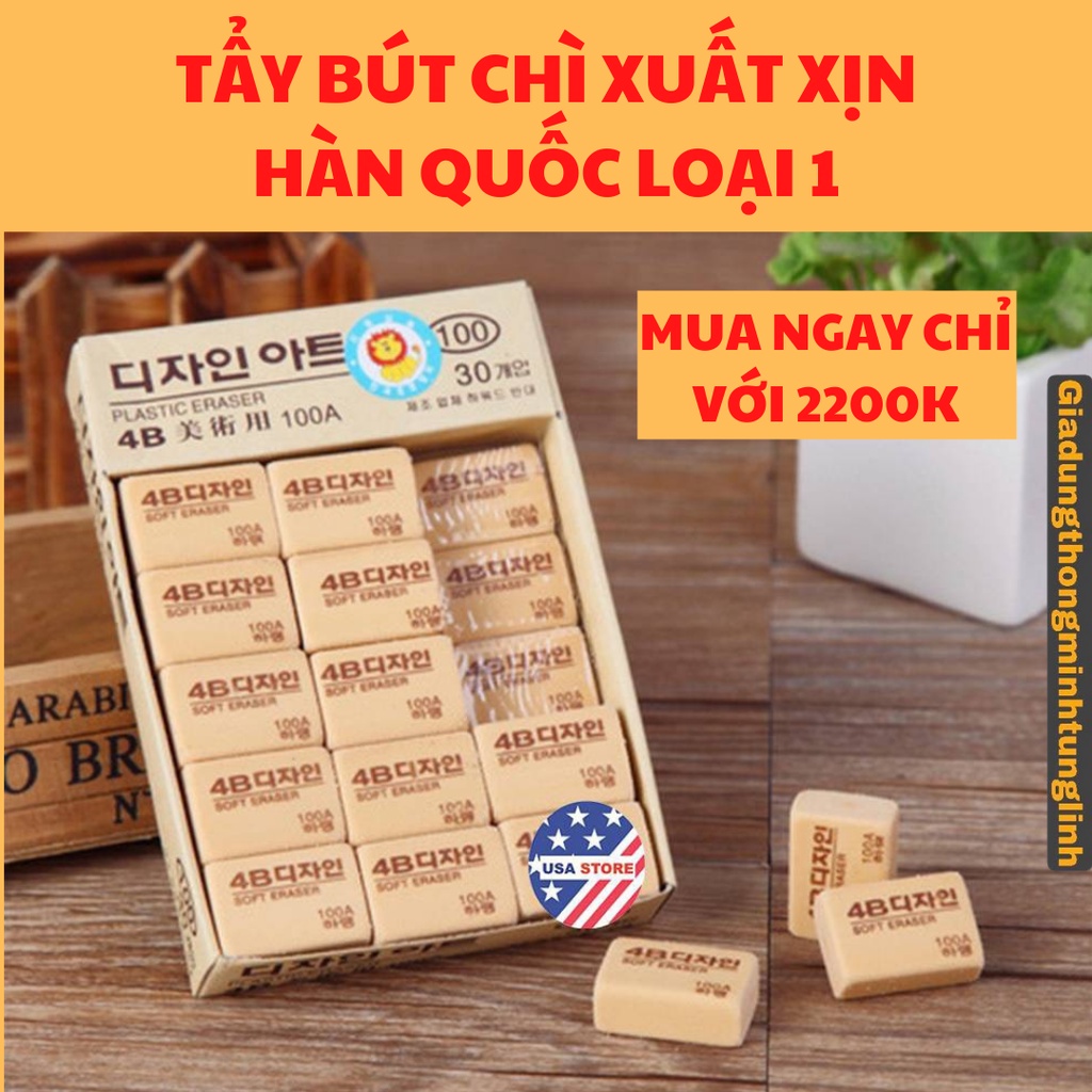 Tẩy bút chì dài 2b siêu dễ thương cho các bé học sinh - Gôm tẩy bút chì học sinh xuất hàn loại 1