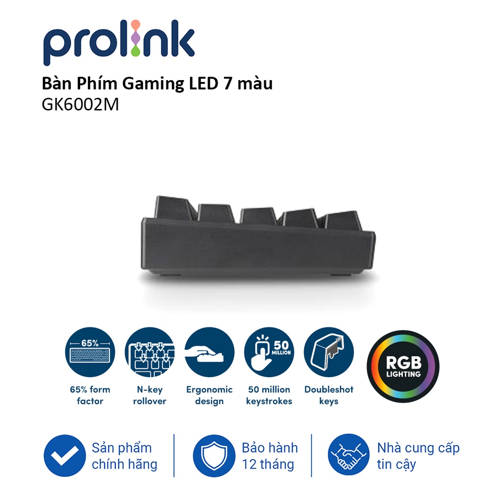 Bàn phím Gaming giả cơ PROLiNK GK6002M có LED 7 màu, độ nhạy cao, dễ vận chuyển chuyên chơi game Esport