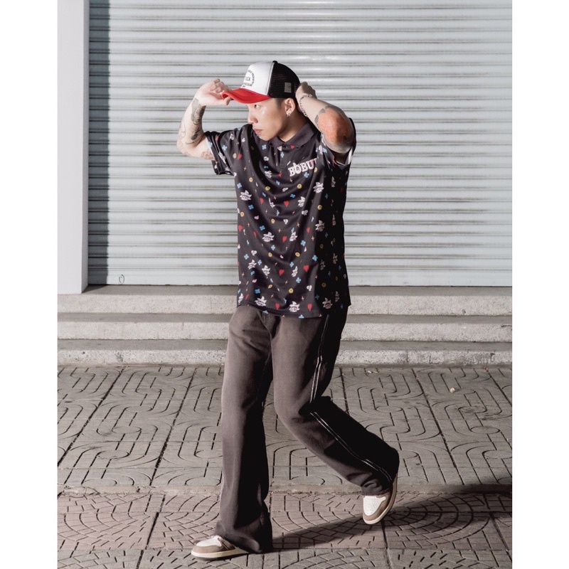 Áo POLO BEBIBO MONOGRAM màu đen, chính hãng