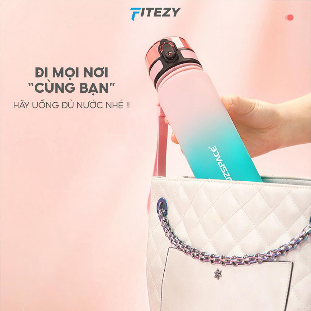 Bình nước thể thao FITEZY, bình nước Tritan 1000 ML có dây đeo chắc chắn tập gym, đi học cao cấp