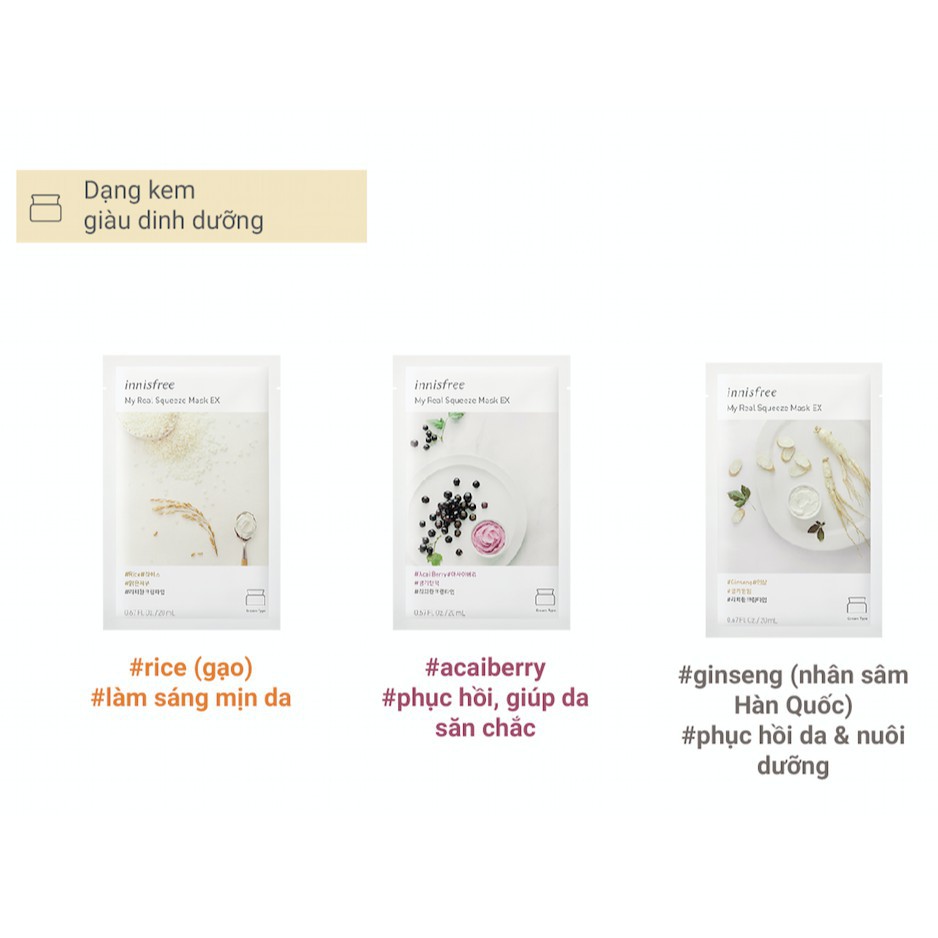 Mặt nạ giấy cấp nước & làm dịu da từ trà xanh innisfree My Real Squeeze Mask - Green Tea 20ml (new)