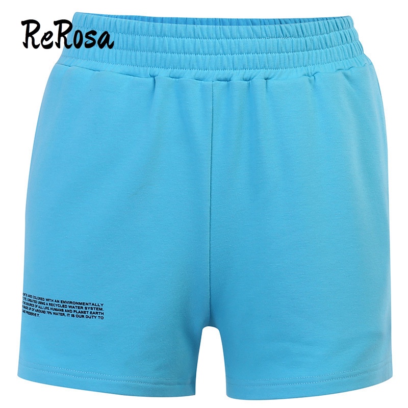 Rerosa Quần Short Nữ Lưng Thun Co Giãn In Chữ Tiếng Anh