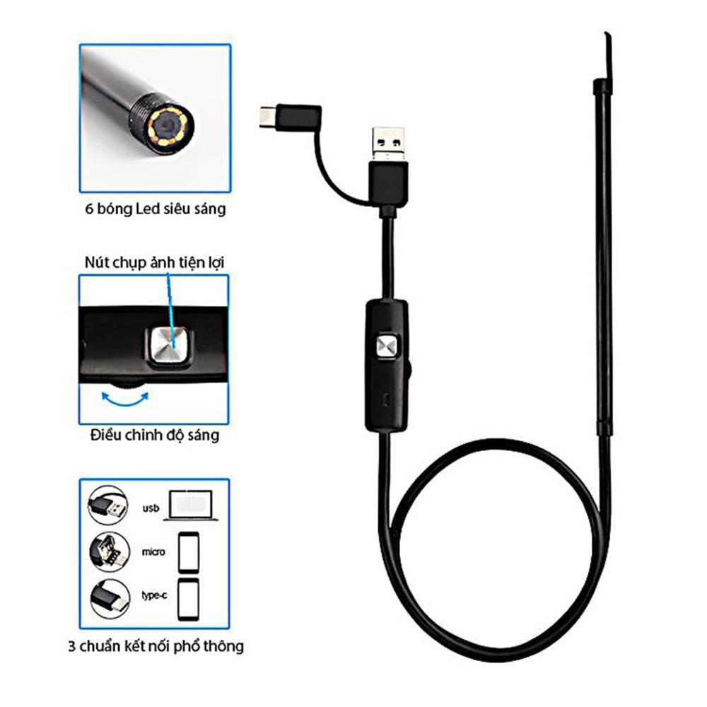 Camera siêu nhỏ, Camera Nội Soi Tai Siêu Nét Tặng Kèm Bộ Đầu Lấy Ráy Tai Thông Minh