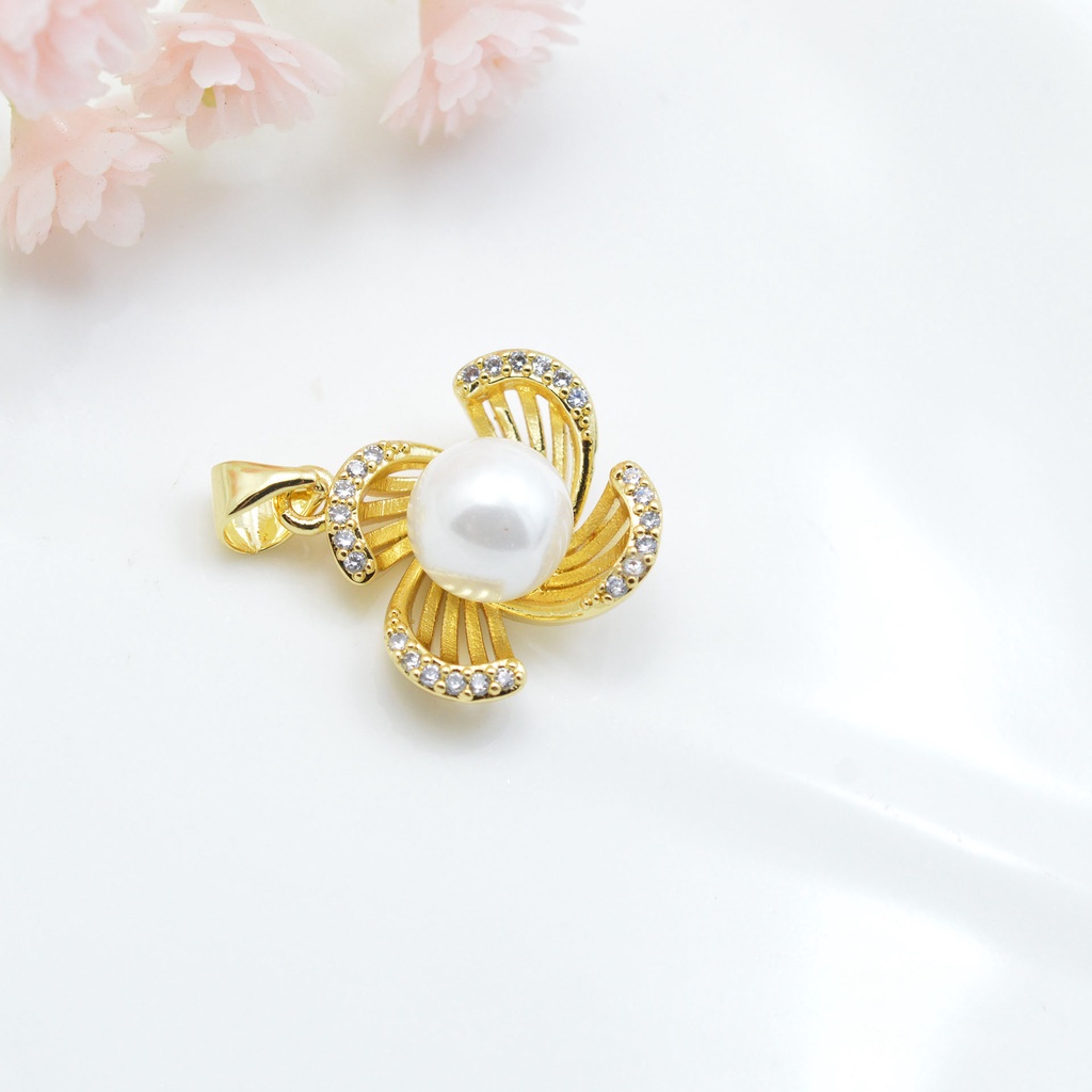 [M2DB] Phụ kiện trang sức (DIY) - Mặt dây chuyền mặt khay trống ngọc 4 cánh hoa đính hạt nạm đá lấp lánh