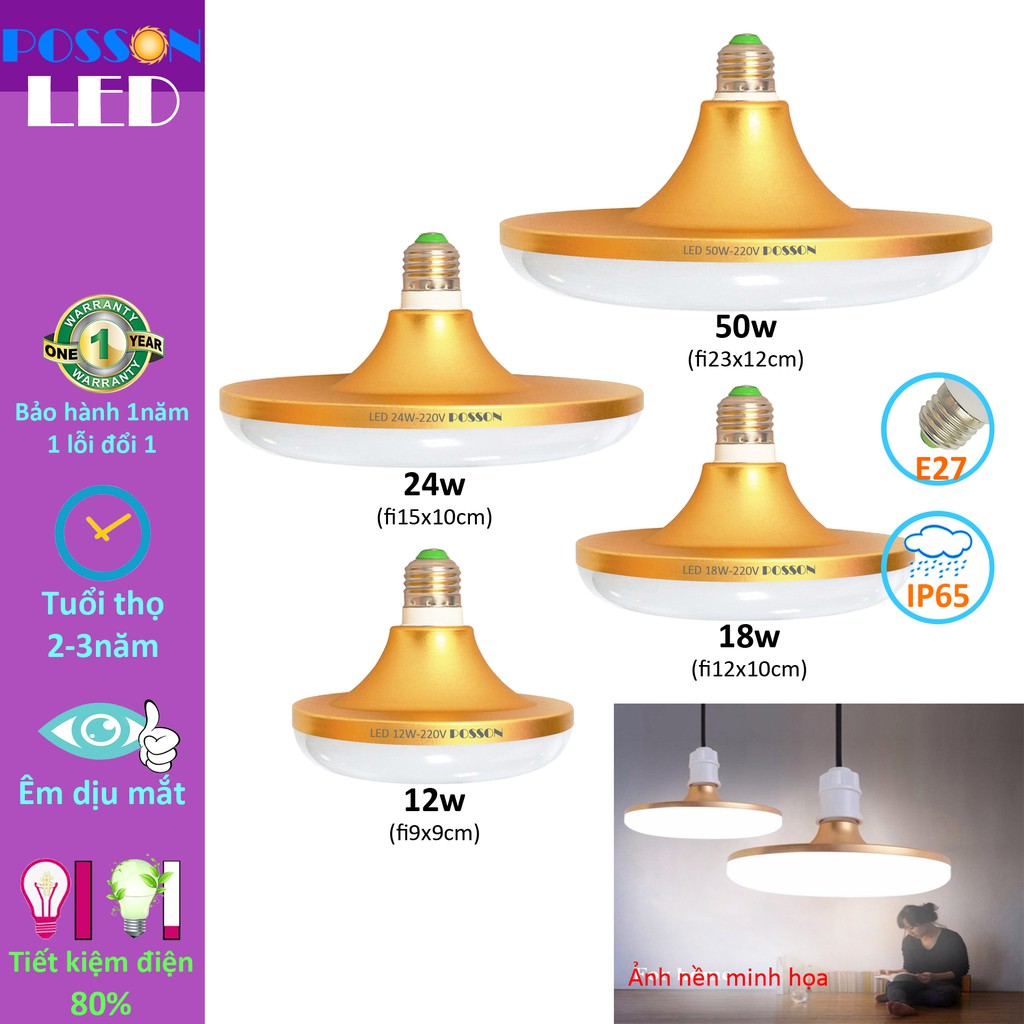 Bóng đèn Led 12w 18w 20w 24w 30w 50w đĩa UFO tiết kiệm điện sáng trắng Posson L-UFO12-50 | BigBuy360 - bigbuy360.vn