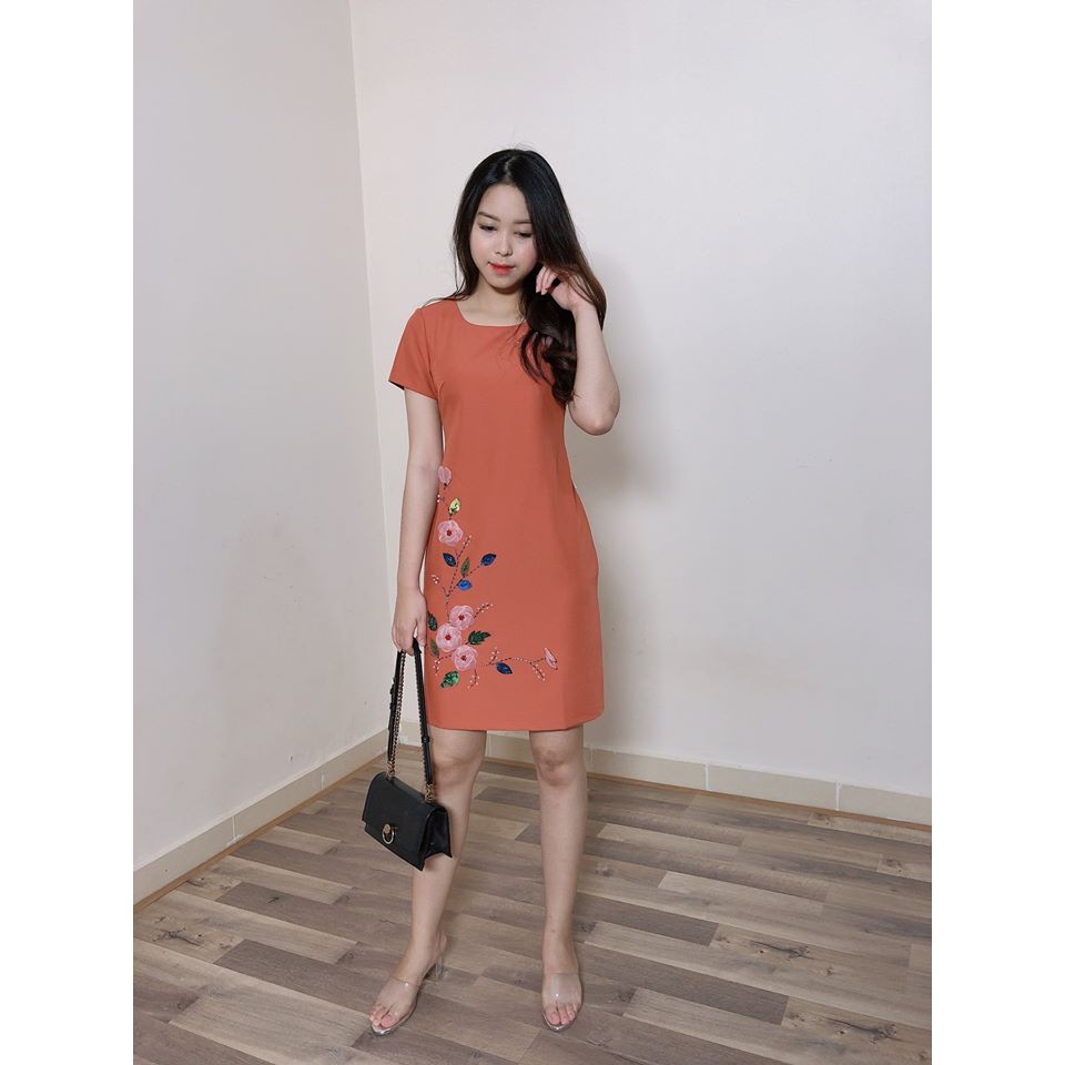 Váy chữ A công sở đính hoa tinh xảo nhiều màu sweetlady ảnh thật freeship