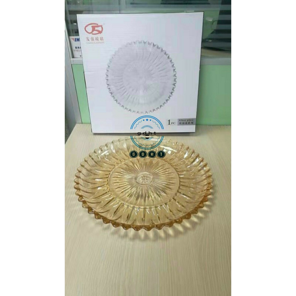 đĩa thủy tinh vàng tròn 30cm- ĐĨA TIA 30CM
