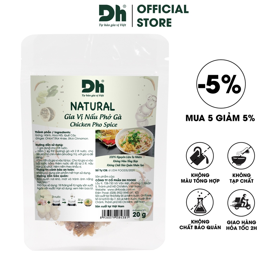 Gia vị nấu phở gà Natural Dh Foods gia vị nấu phở 20gr