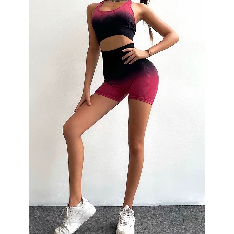 Set Bộ Đồ Tập GYM Thể Thao Quần Đùi Màu Ombre Đen A-258 Thời Trang