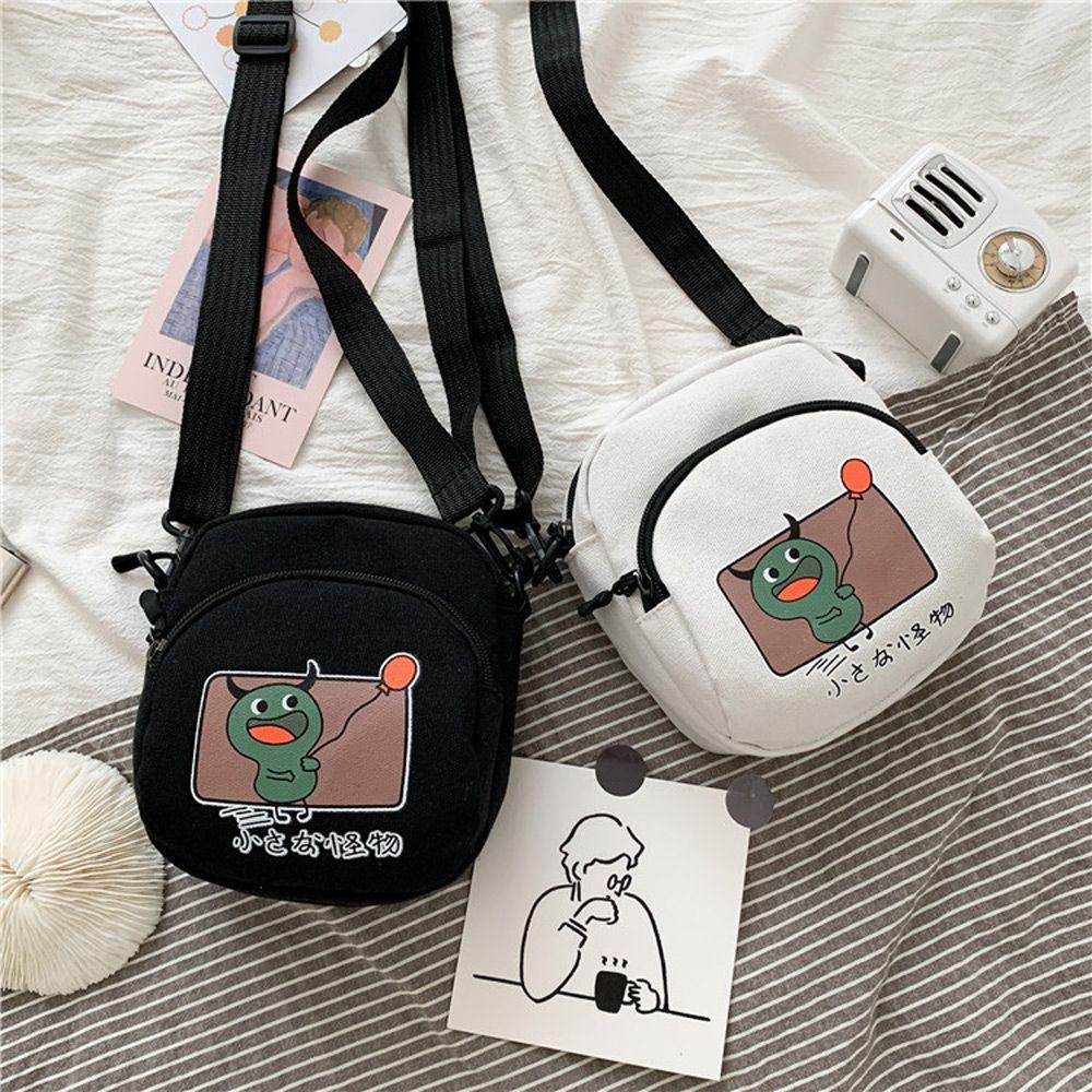 ღOKDEALSღ New Dinosaur Print Canvas Bag Women Girls Zipper Crossbody Bag Small Shoulder Bag Gift Japanese Style Cute Cartoon Dinosaur Pattern Literary Simple Mobile Phone Bag Canvas/Multicolor