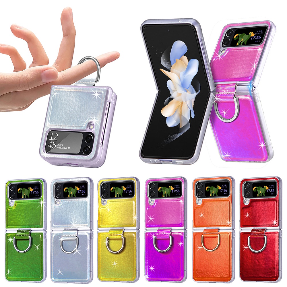 For Sumsung ZFlip4 Case Luxury Gradient Leather Texture Phone Cover For Z Flip4 Flip 4 5G With Ring Shockproof Cover