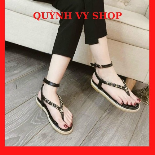 sandal quai hậu nữ phôi dây xích luồn da trẻ trung ca tính sandal hiền hồ