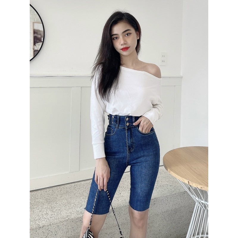 quần ngố jean form ôm lưng ( cạp ) siêu cao co giãn tốt ( hình thật 100%)