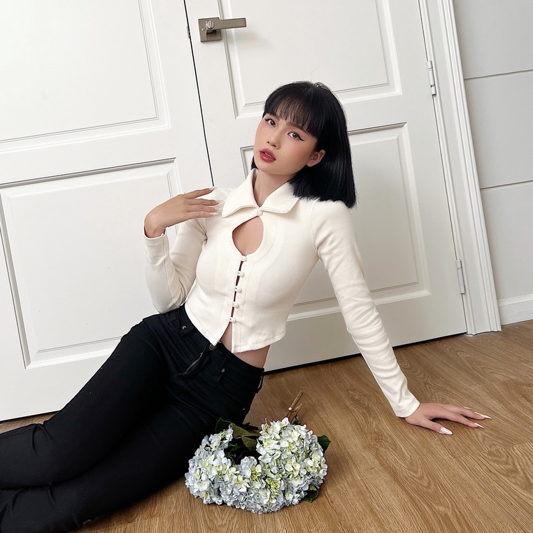 Áo croptop nữ body dài tay TOPTIFY cổ sơ mi khoét giọt nước Daisy Club Top AC06