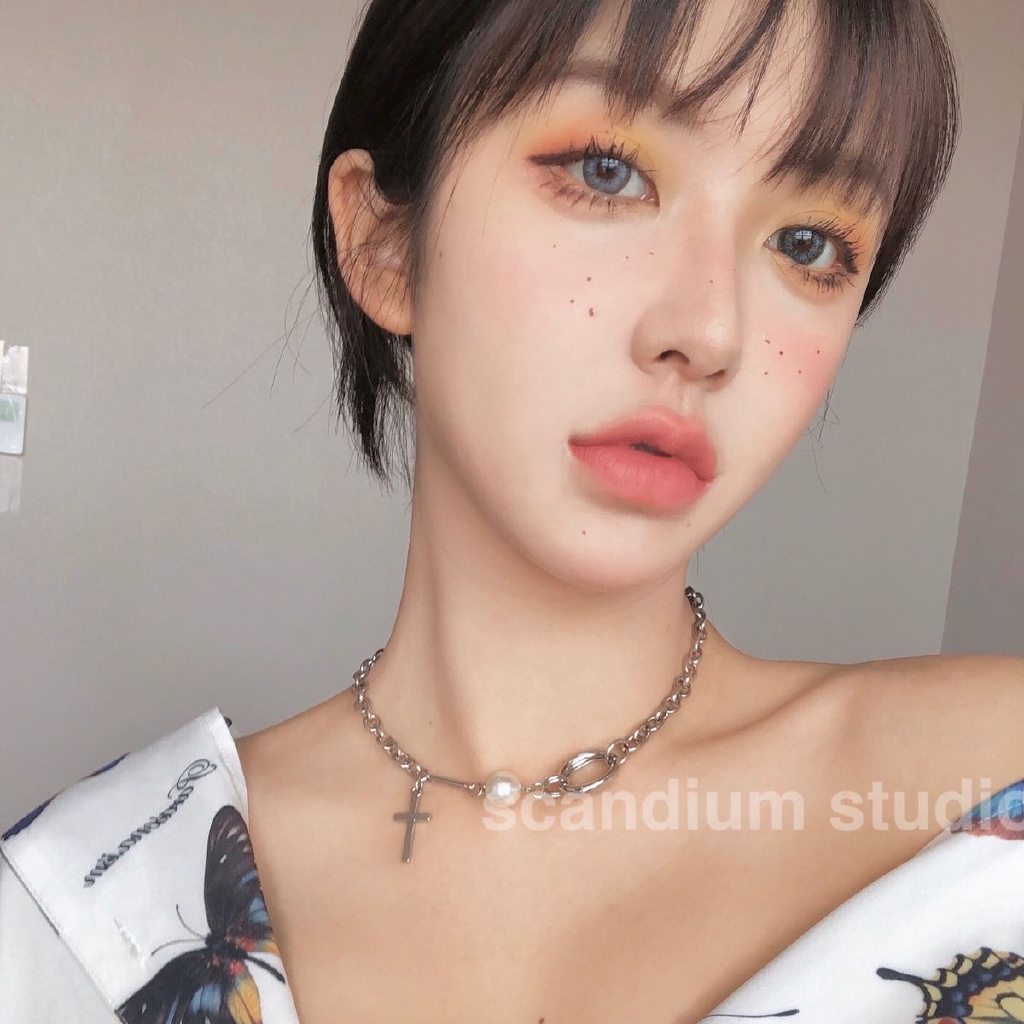 Vòng Cổ Mặt Chữ Thập Phối Ngọc Trai Giả Xinh Xắn Cá Tính Cho Nữ