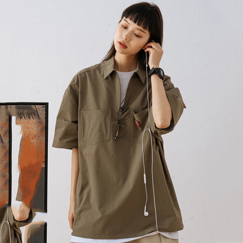 Áo Thun polo Ngắn Tay Form Rộng Phong Cách Nhật Bản Dành Cho Nam