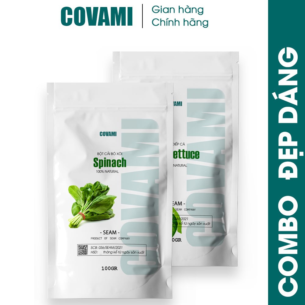 [ COMBO ĐẸP DÁNG ] 100gr bột cải bó xôi + 100gr bột rau diếp cá sấy lạnh nguyên chất uống liền COVAMI