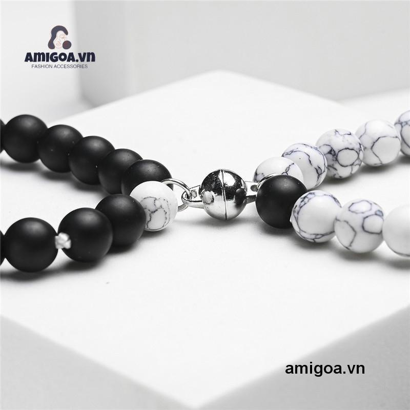 Vòng Tay Chuỗi Hạt Nam Châm Màu Trắng Đen Thời Trang Cho Cặp Đôi